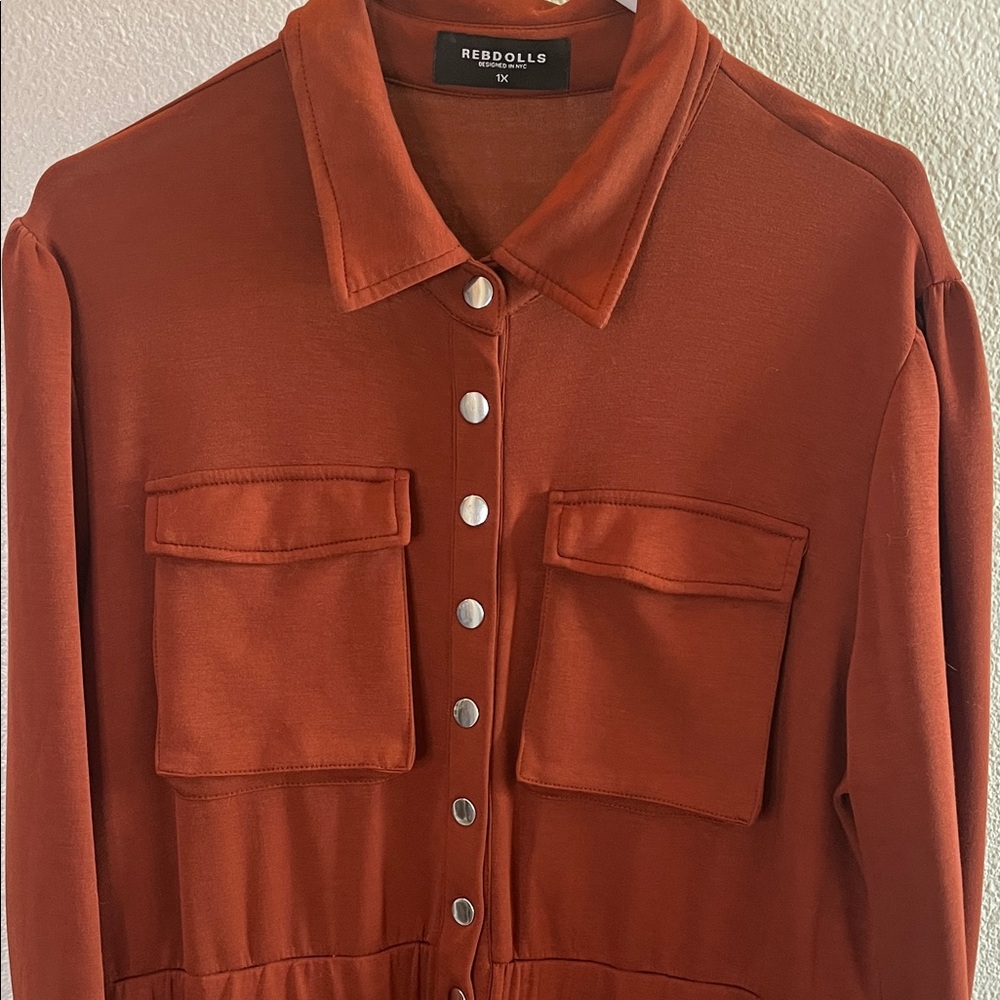 Rebdolls Terracotta Button-Up Jumpsuit